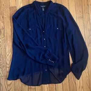 White House Black Market Navy Blue Button-Up Blouse